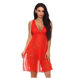 Sexy Pyjamas Summer Condole Skirt Appeal Red Household Hangs Neck Shirt Female Bag Outfit Lace Temptation Unlined Upper Garment 21120 Dhhz0