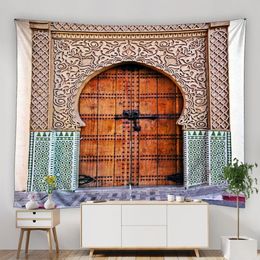 Islamic Retro Geometric Pattern Moroccan Art Architectural Tapestry Wall Hanging Living Room Bedroom Home Wall Decor Blanket 240403