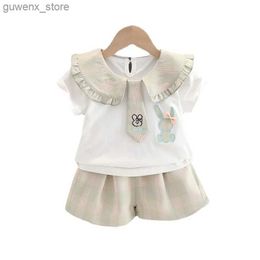 Clothing Sets New Summer Baby Girls Clothes Suit Children Fashion Cute T-Shirt Shorts 2Pcs/Sets Toddler Casual Cotton Costume Kids Tracksuits Y240415Y240417J1Q2