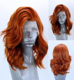 New Copper red auburn color Short Body Wave Bob Wigs orange color Synthetic Lace Front Wig For Women With Part2114879