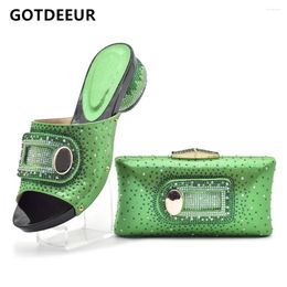 Dress Shoes Green Colour African Women And Bag Set Decorated With Rhinestone Italian Matching Italy Shoe