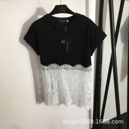 Summer Elegant Style Lace Splice Fake Two Piece Short Sleeved T-shirt Tee Womens Spicy Girl