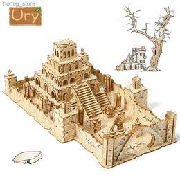 3D Puzzles Ury 3D Wooden Puzzle WW2 War City Postwar Relic Handmade Mechanical Assembly House Model DIY Kits Toys Decoration Gifts for Kids Y240415