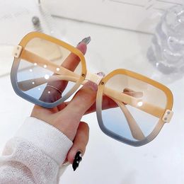 Sunglasses 2024 Women Gradient Men Trendy Rimless Eyewear Shades Large Oversized Frame Square UV400 Sun Glasses For Ladies