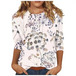 Women's T Shirts Floral Shirt For Women Oversized Y2k Girls Clothes O Neck Fashion 3/4 Sleeve Blouse Summer Streetwear Female Casual Tops