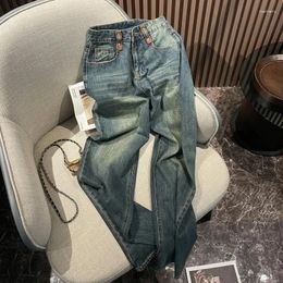 Women's Jeans Retro High Waisted Denim Pants For Women In Autumn And Winter Straight Tube Loose Fit With A Slim Drape Contrasting Colour