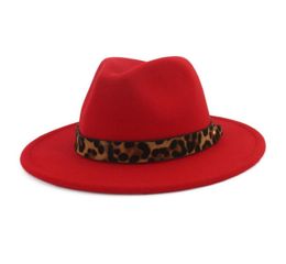 Fashion Unisex European US Flat Brim Jazz Fedora Hats Leopard Grain Belt Decor Panama Trilby Fascinator Ladies Dress Hats7734259