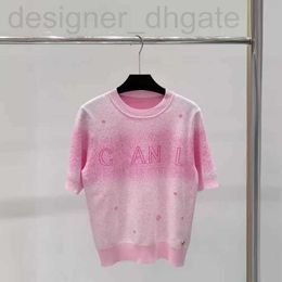 Women's Knits & Tees designer Gaoding 2024 Early Spring Design Sense Letter Tie Dyed Tencel Knitted Short sleeved Small Fragrance Loose Versatile Top for Women RN5G