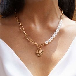 New Japanese Korean Super Immortal Style Imitation Pearl Love Necklace Instagram Cool and Sweet Simple OT Button