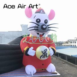 8MH (26 ft) med fläktanpassad söt uppblåsbar djurmodell som annonserar uppblåsbar råtta pop -up -tecknad för olika evenemang