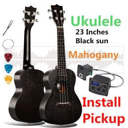 Cables Ukulele 23 Inches Mahogany Mini Electric Acoustic Guitar 4 Strings Ukelele Guitarra Install Pickup Black sun retrostyle