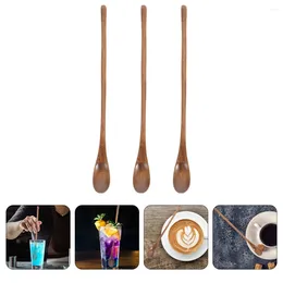 Dinnerware Sets 3 Pcs Long Handle Coffee Spoon Wood Stirring Spoons Vintage Portable Soup Wooden Serving