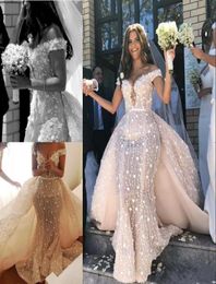 Lace Mermaid Wedding Dress With Detachable Train Sexy Off The Shoulder 3D Floral Bridal Gowns Charming Saudi Arabia Long Robe De M2192951