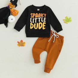 Clothing Sets 0-2Y Baby Boy Fall Outfits Classic Long Sleeve Ghost Letter Print Sweatshirt Tops Pants Set Toddler Clothes