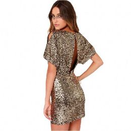 GOLD SEQUIN slim show shoulder bag hip dress sexy nightclub open back dress skirt girl