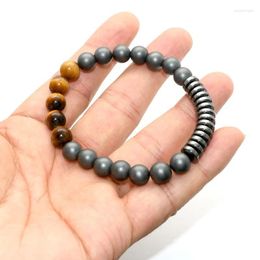 Strand Wholesale Fashion Matte Surface Hematite Tiger Eyes Elastic Bracelets For Men Jewellery