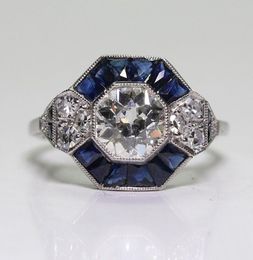 Antique Jewelry 925 Sterling Silver Diamond Sapphire Bride Wedding Engagement Art Deco Ring Size 5123846946