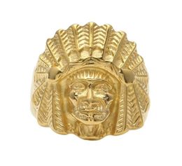 Men Women Vine Stainless steel Ring Hip hop Punk Style Gold Ancient Maya Tribal Indian Chief Head Rings Fashion Jewelry8215001