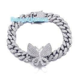 Dropship Women Silver Plating Jewellery Full Crystal Dimoand Hip Hop Ankle Chain Bracelet Ice Cuban Anklets Bracelet Butterfly