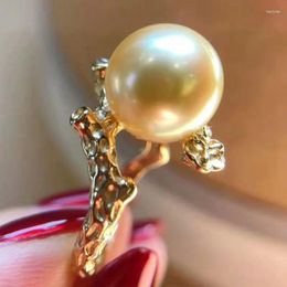 Cluster Rings Gorgeous HUGE 99-10mm 10-11mm 11-12MM ROUND Gold Pearl Ring S925 Silver Seawater Nanyang