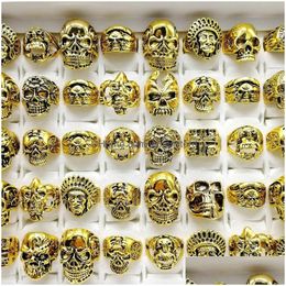 Band Rings Fashion Punk Style 30Pcs/Lot Skl Sier Gold Skeleton Big Sizes Mens Women Metal Jewelry Party Gift Drop Delivery Ring Dht7N