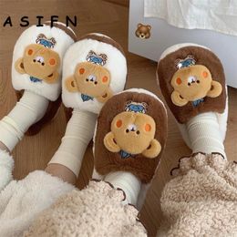 Slippers ASIFN Winter Warm Cotton Women Soft Sole Plush Cosy Cute Bear Indoor Home Footwear Zapatos De Mujer Shoes