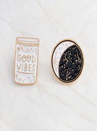 Good Vibes Enamel Pin Constellation Day And Night Moon Brooch Pins Button Denim Jacket Coat Collar Badge Jewellery Gift2064016