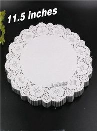 Whole 160pcspack New 115 inches round flower shape white hollow design paper lace doilies placemat for kitchen set de tab4762745