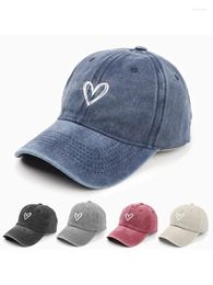 Ball Caps Spring/SummerHat Female Embroidered Peach Heart Wash Denim Baseball Hat Casual Korean Version Thin Couple Soft Top Duck Male