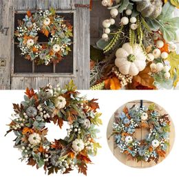 Decorative Flowers Fall Pumpkin Wreath Year Round For Front Door Artificial Around