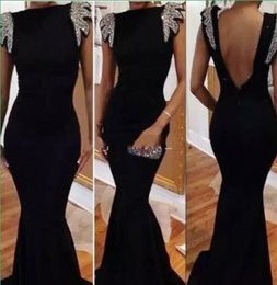 Black Mermaid Evening Dresses Bateau Capped Sequins Beads Backless 2018 Prom Dresses Long real images Cheap Party Dresses vestidos5202244