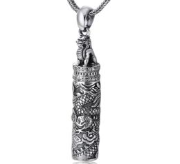 990 Sterling Silver Vintage Memorial Thai silver ancient Bottle Jewellery Dragon Design Punk Mens Pendant Holder Ash Urn Necklace5111090