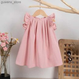 Girl's Dresses Summer Baby Girl Dress Toddler Girls Fly Sleeve Solid Ruffles Sleeveless Sundress A-Line Party Dresses 0-5Y Y240415Y240417ZYE7