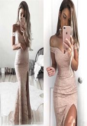 Sexy 2018 OffShoulder Full Lace Mermaid Evening Dresses High Side Split Formal Pageant Prom Dress Long Party Gown1684249