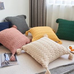 Pillow Ins Nordic Chenille Knitted Tassel Case Bedroom Living Room Sofa Decor Cover Waist Pillowcase Home Textile