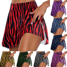 Skirts Women Sport Athletic Yoga Shorts Zebra Letter Print Pleated Tennis Golf Workout Anti-emptied Biker