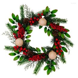 Decorative Flowers Christmas Pinecone Wreath Fall Artificial Winter Xmas Tree Hanging Ornament For Outside Window Wall