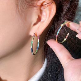 Hoop Earrings ThreeGraces Stylish Multicolor Cubic Zirconia Gold Color Small Thin For Women Fashion Daily Costume Jewelry E1077