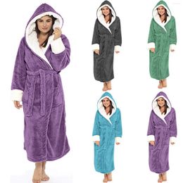 Women's Sleepwear Thick Warm Winter Hooded Fleece Gown Plush Lengthened Shawl Bathrobe Home Clothes Long Sleeved Robe Female Nightwear Coat