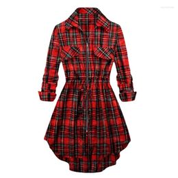 Casual Dresses Purple Red Plaid Long Sleeve Belt Zipper Gothic Shirt Dress 2024 Women Vintage Ladies Outfits Womans Clothing