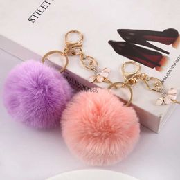 Keychains Lanyards Rhinestone Ballerina Girls Keychains with Colorful Fur Ball Pendant Classic Charms for Car Key Accessory Keyrings Gifts