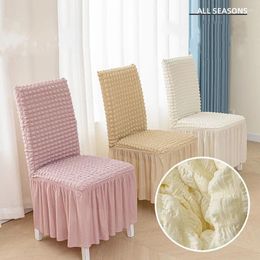 Chair Covers 2024 Big Elastic With Skirt Bubble Home Testiles Slipcovers Dining Plaid Cover Stretch For Party Banquet Decoretion
