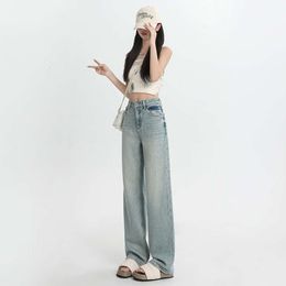 2024 Spring/Summer New Diamond Wide Legged Jeans Womens High Waist Diamond Embedding Straight Leg Tall Slipping Floor Pants