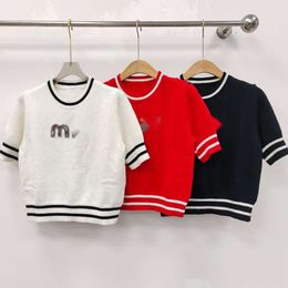 Miumiuss T-shirt Designer Luxury Fashion Letter Printed Womens T-Shirt Spring/Summer New Round Neck Knitted Short Sleeve Letter Handmade Nailed Diamond Top