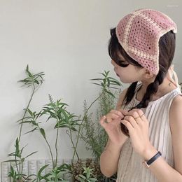 Scarves French Pastoral Style Knitted Triangle Headband Simple Headscarf Hat Handmade Crochet Sweet Hair Accessories