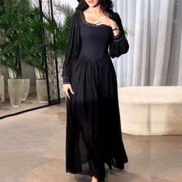 Casual Dresses Vintage Fairy Long Dress Women's Black Elegant French Party Puff Sleeve High Waist Gown Ruffle Cocktail