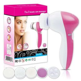 5 in 1 Face Exfoliating Electric Facial Cleaner Silicone Scrub Pore Cleaner Spin Sonic Facial Cleansing Brush