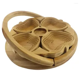 Plates Wooden Foldable Dried Fruit Tray Home Living Room Small Snack Divided Refreshment Rack Kitchen Accessories