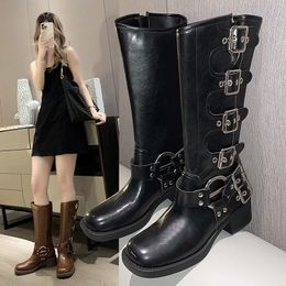 Woman Boots Knee High Platfrom Studded Spring Summer Knight Combat Gothic Elegant Medium Heel Womens Shoes Motorcycle Footwear 240411