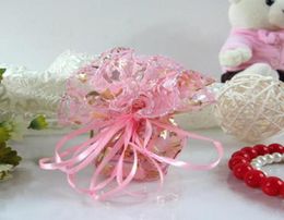 Ship 200pcs Pink 25cm 32cm Diameter Round Organza Voile Rose Jewelry Bags Wedding Party Gift Bag3418964